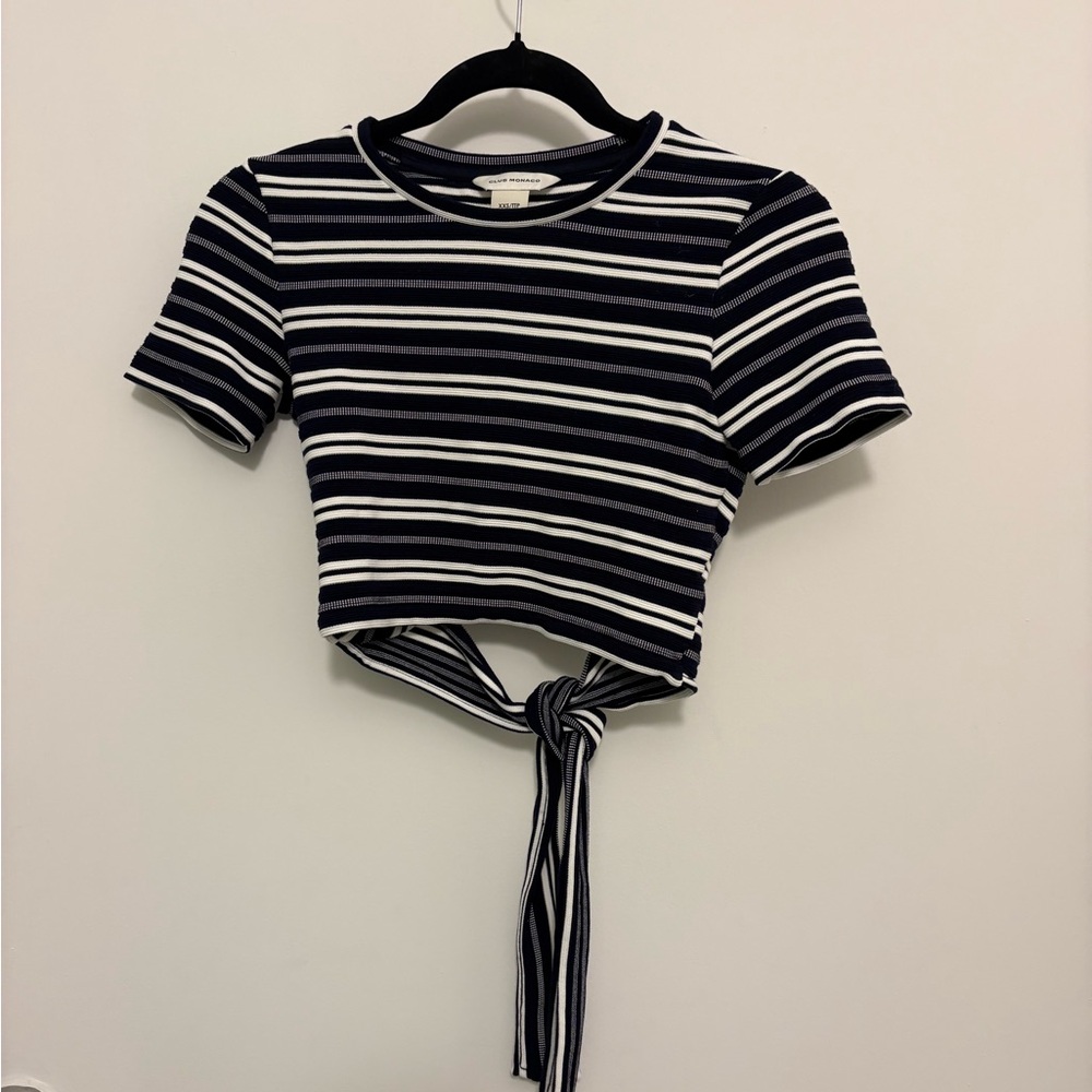 Club Monaco Striped navy and White Tie-back Top